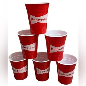 Set of 6 Budweiser Red Solo Cups Hard Plastic Reusable 5” Tall Party